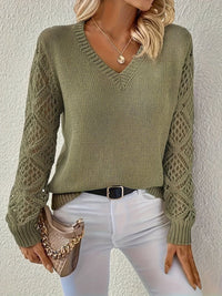 Afra | Eleganter Strickpullover mit Spitzenärmeln und V-Ausschnitt