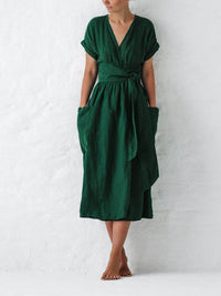 Chic Linen Dress with Lace-up Closure by Novella