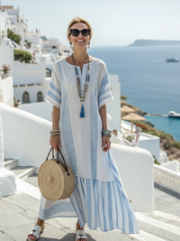 Livia | Robe longue rayée légère avec bas plissé