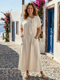 Nora | Robe longue légère à col rond avec poches avant pratiques