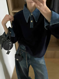 Serena | Pull tricoté élégant 2-en-1 avec détails en denim