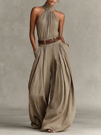 Sienna | Bohemian-Jumpsuit mit Neckholder, weitem Bein und Gürtel