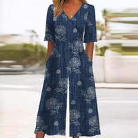 Amelia | Tuta intera boho con stampa floreale e scollo a V valorizzante