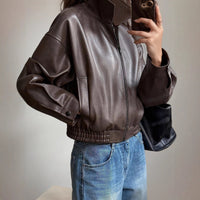 Elizabeth | Modern leather jacket with a bomber fit and elastic hem