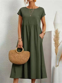 VELANORA Elegante Vestido Negro de Lino con Cuello en O