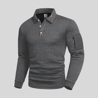 Kevin | Modernes strukturiertes Langarm-Poloshirt mit Ärmeltasche