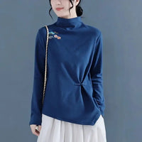 Feine Retro bestickte Samtbluse
