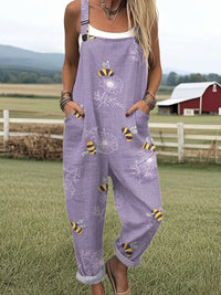 Nina | Luftiger Baumwoll-Overall mit Bienen- und Blumenprint