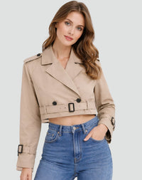Fenne | Stijlvolle korte getailleerde trenchcoat met dubbele rij knopen