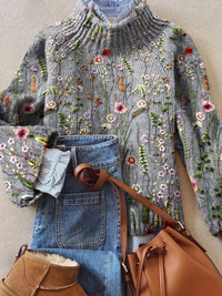 Sijke | Vintage Floral Pattern Turtleneck sweater