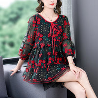 Frühling und Sommer Blumen Mesh Top für Damen