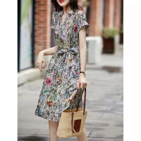 LunaLuxe Elegant Printed Lace-Up Summer Dress