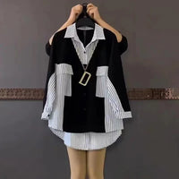 Gestreepte Patchwork Blouse van ElegantEase