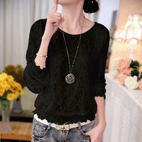 Blusa Estiva in Chiffon da Donna con Maniche Lunghe e Pizzo