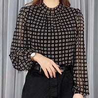 Spring Fashion: Plaid Fashion Printed T-shirt with Mock Neck