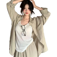 Camicia giacca in cotone e lino khaki Brezza estiva