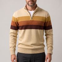 Arthur | Pull rayé à fermeture éclair en coton de grammage moyen
