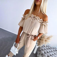 Livia | Speelse Off-Shoulder Jumpsuit met Ruches en Tailleband
