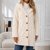 Elise | Elegante Diamond Jacquard Pluche Jas met Capuchon