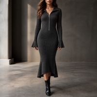 Luna | Elegante Ribgebreide Midi-Jurk met Fishtail Silhouet