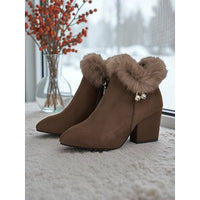 Sanne | Elegant ankle boots with a comfortable block heel and fur collar