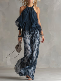 Sophie | Elegant two-piece set with halter top and palazzo trousers