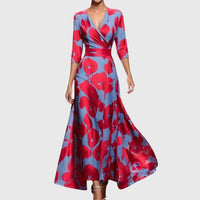 Valentina | Elegante maxi-wikkeljurk met lange mouwen, V-hals