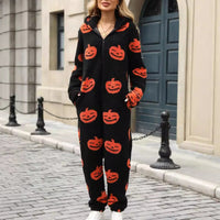 Livia | Combinaison-pyjama citrouille douillette pour Halloween en polaire douce