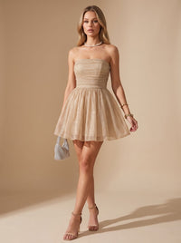 Sophia | Glitzerndes, plissiertes Bustier-Mini-Partykleid für einen strahlenden Abendlook