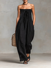Sofie | Luftiger Leinen-Jumpsuit mit weitem Bein und Bandeau-Design