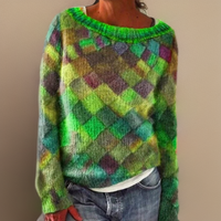 Iris | Pull en maille oversize à motif à carreaux saisissant