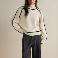 Clara | Pull à col roulé oversize en maille avec rayures contrastantes