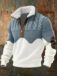 Jasper | Warm color-block knitted sweater with fleece collar and half-zip
