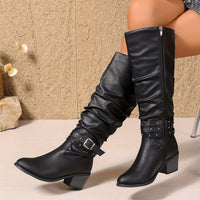 Marlous | Edgy slouchy knee-high boots with buckle and studs