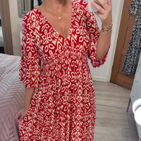 Fließendes Blumen V-Ausschnitt Kleid