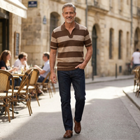 Elias | Knitted Cotton Polo with an Open Collar and Subtle Stripes