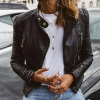 Charlotte | Modern Leather Jacket with Quilted Sleeves and Biker Look