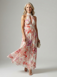 Melanie | Elegant Maxi Dress with Floral Print and Breezy Halter Neck