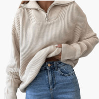 Katja | Lässiger Strickpullover mit halbem Reißverschluss