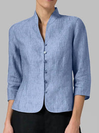 Pleun | Chambray-Bluse mit Stehkragen