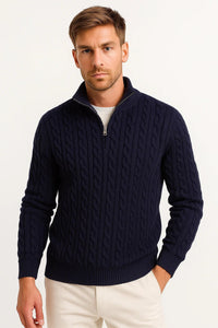 Daan | Timeless cable-knit sweater with quarter-zip collar