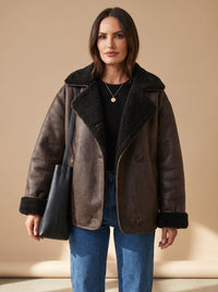 Mila | Oversized Fur Coat with Contrasting Teddy Lining and Button Closure