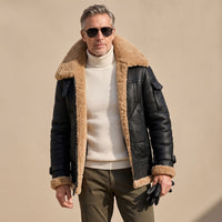 Leon | Bomber classique en cuir avec doublure chaude en teddy pour homme