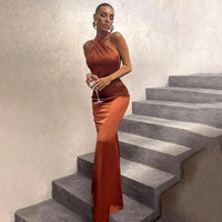 Vestido Maxi Satín con Tirantes Cruzados VELANORA