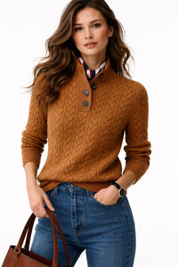 Leonore | Klassischer Zopfmuster-Rollkragenpullover mit Knopfdetail