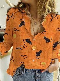 Noémie | Verspielte Halloween-Bluse mit Katzenprint