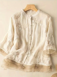 Velanora - Floral Embroidered Button Front Blouse