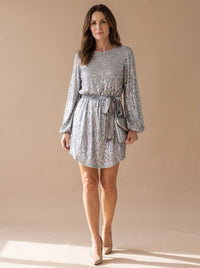 Iris | Glamouröses Pailletten-Mini-Party-Kleid mit Puffärmeln und passendem Gürtel