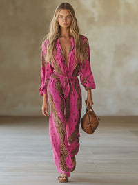 Sabine | Mono elegante con estampado de leopardo y escote en V elegante