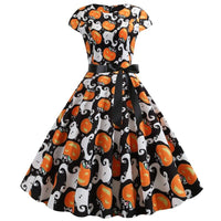 Anita | Midi jurk met spook en Halloween pompoen